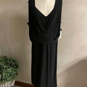 CHAMPS woman Plus black jersey swing / A line dress sleeveless cross over front